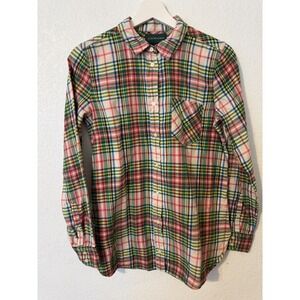 J.Crew Always Classic Plaid Button Down Shirt Colorful Flannel‎ Cotton Size 4